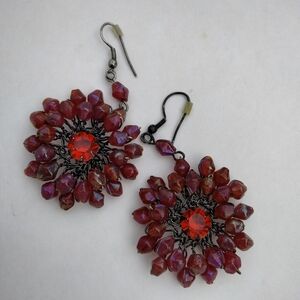 Elegant Ruby Red Floral Victorian Style Dangle Earrings